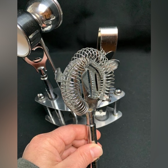 4pc bar set opener, tongs, strainer, and measuring jigger - Picture 2 of 9